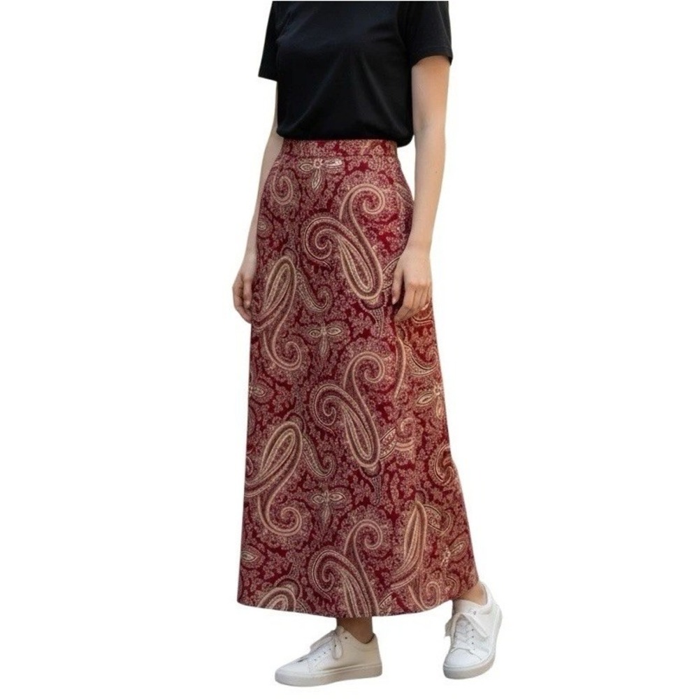 Vintage 90s Banana Republic Midi Wrap Style Skirt Women's Sz 14 Red Paisley Boho